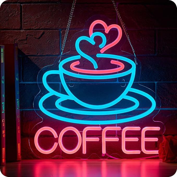Coffee LED Neon Sign By USB - Adjustable Brightness with ON/Off Switch , Wall Decor LED Sign for Café Shops, Restaurants & Food Trucks,34cm/13.39"x 32cm/12.6"