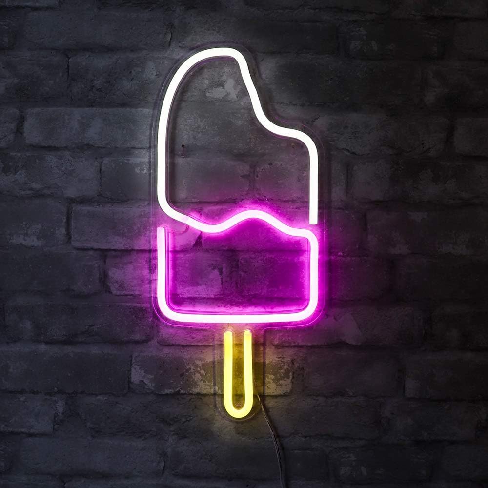 LED Neon Ice Cream Sign By USB - Adjustable Brightness with ON/Off Switch , Wall Decor LED Sign for Shopping malls, Supermarkets, Cold Drink Shops, etc.,35cm/13.78"x 15.5cm/6.1"
