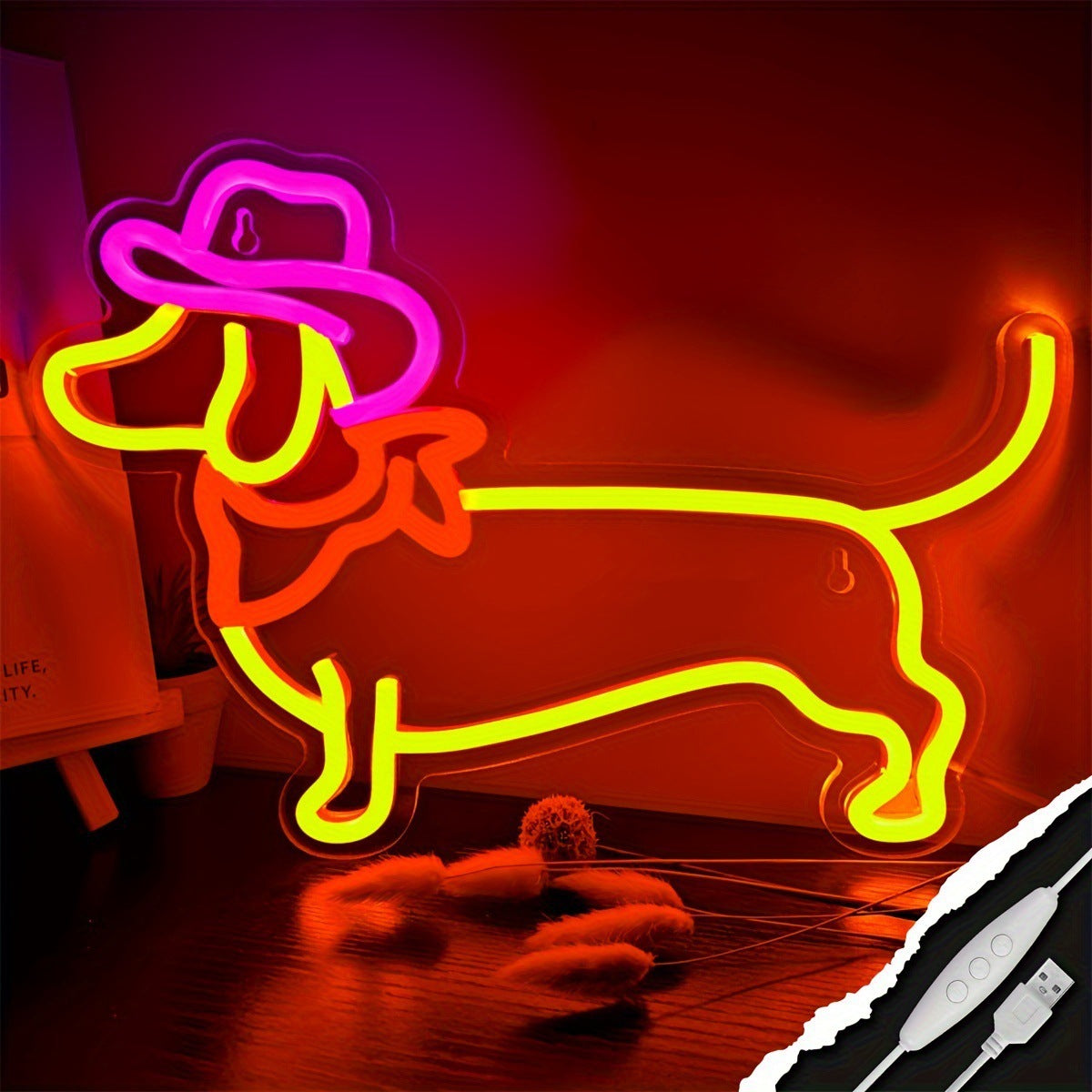 LED Neon dachshund sign, adjustable brightness, with switch, suitable for home decoration, shops, etc., three colors,35cm/13.78"x 25cm/9.84"
