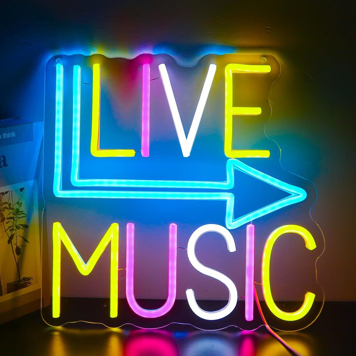 LED Neon LIVE MUSIC Sign By USB - Adjustable Brightness With ON/Off Switch , Wall Decor LED Sign for Bar Stage Atmosphere Decorative.35cm/13.78"x 35cm/13.78"