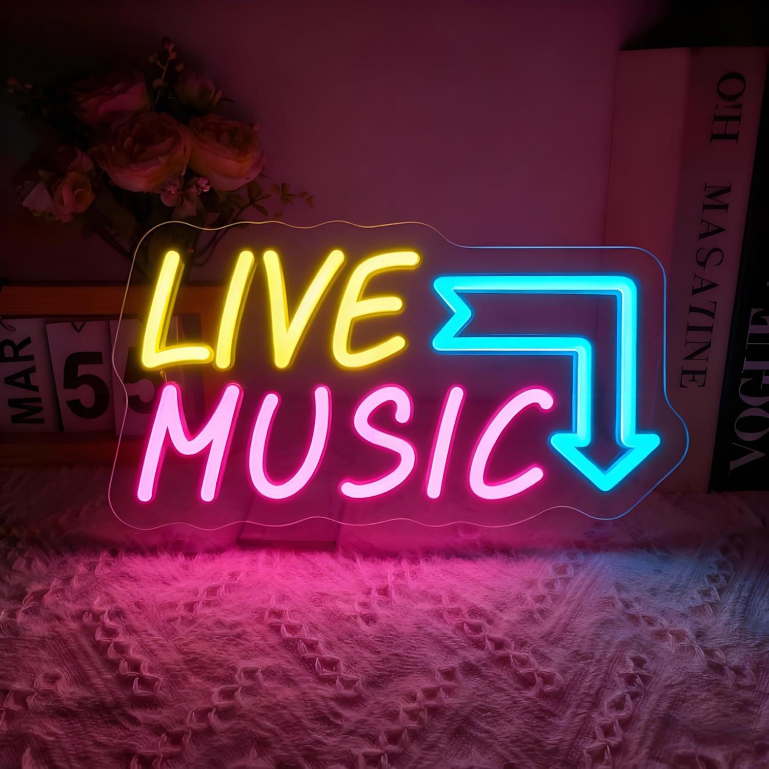 LED Neon LIVE MUSIC Sign By USB - Adjustable Brightness With ON/Off Switch , Wall Decor LED Sign for Bar Stage Atmosphere Decorative.35.6cm/14"x 19.4cm/7.6"
