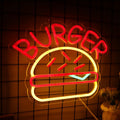 LED Neon Hamburger Sign By USB - Adjustable Brightness with ON/Off Switch , Wall Decor LED Sign for Food store restaurant snack shop.35.8cm/14"x 25.4cm/10"