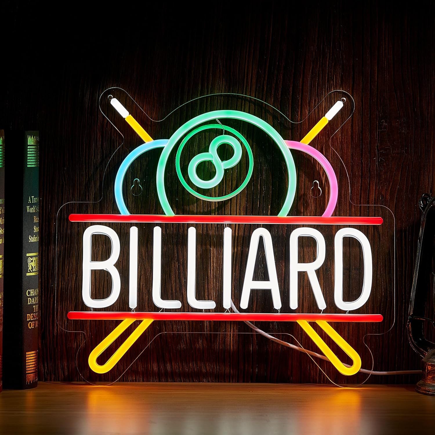 LED Neon Billiards Sign By USB - Adjustable Brightness with ON/Off Switch , Wall Decor LED Sign for Bar Billiards Game Room.36cm/14.2"x 32cm/12.6"