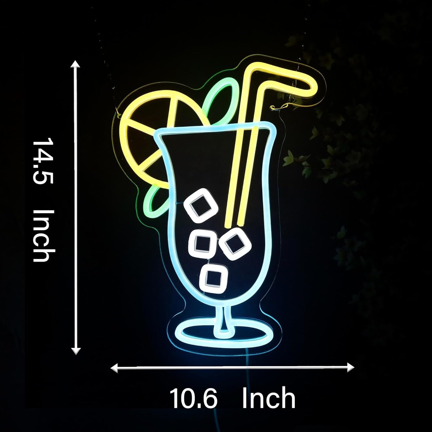 Commercial neon cocktail sign, adjustable brightness, with switch, suitable for shops, hotels, bars, etc., four colors, 36.8cm/14.5"x 27cm/10.6"