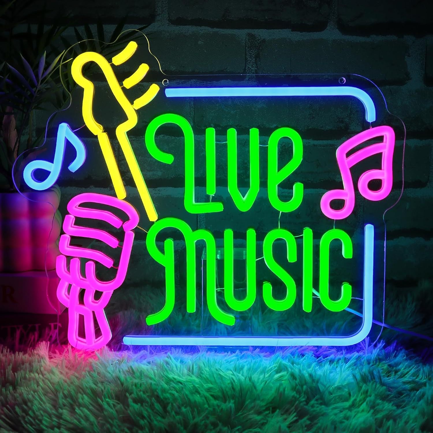 LED Neon LIVE MUSIC Sign By USB - Adjustable Brightness With ON/Off Switch , Wall Decor LED Sign for Bar Stage Atmosphere Decorative.37.11cm/14.6"x 32cm/12.6"