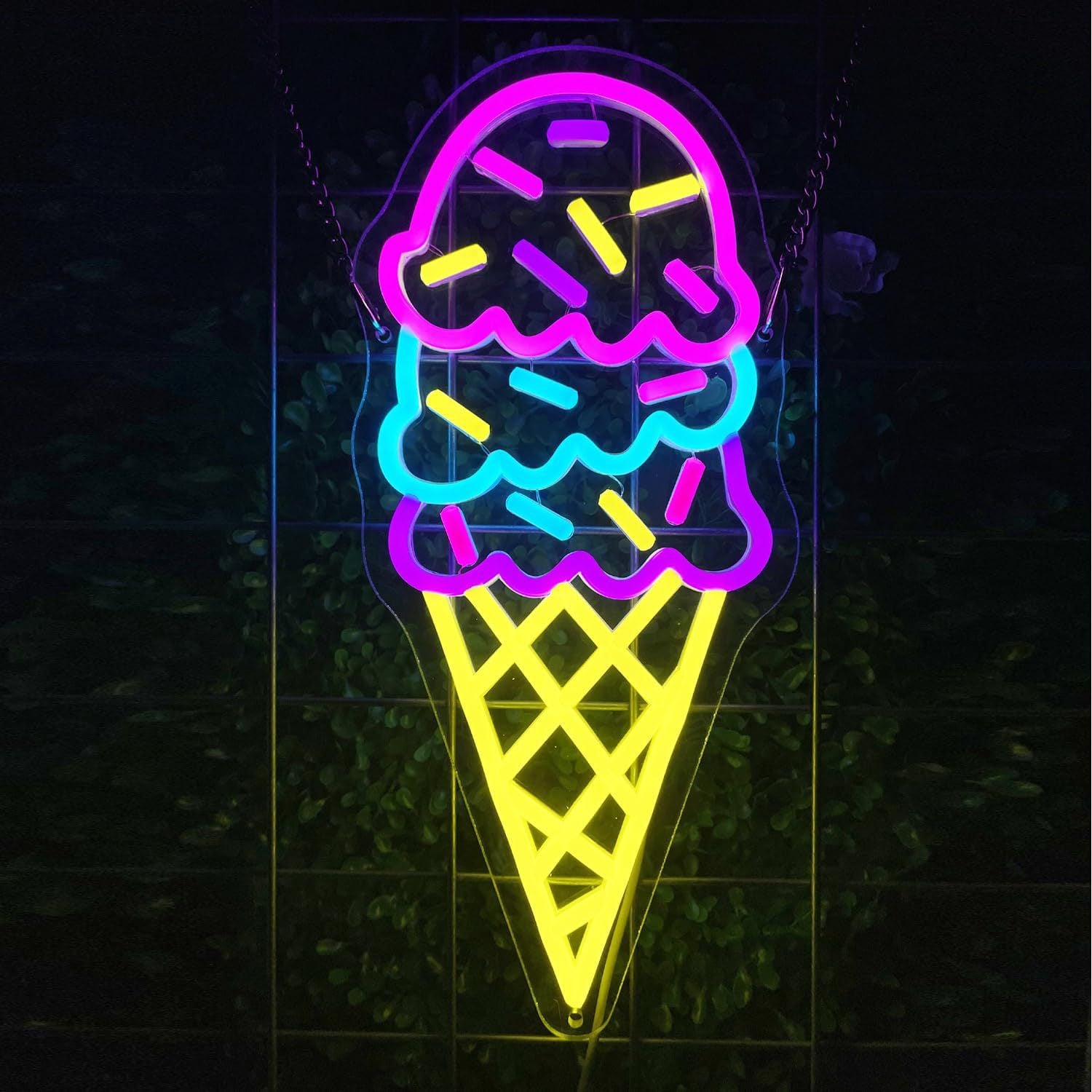LED Neon Ice Cream Sign By USB - Adjustable Brightness with ON/Off Switch , Wall Decor LED Sign for Shopping malls, Supermarkets, Cold Drink Shops, etc.,37.3cm/14.7"x 17cm/6.7"
