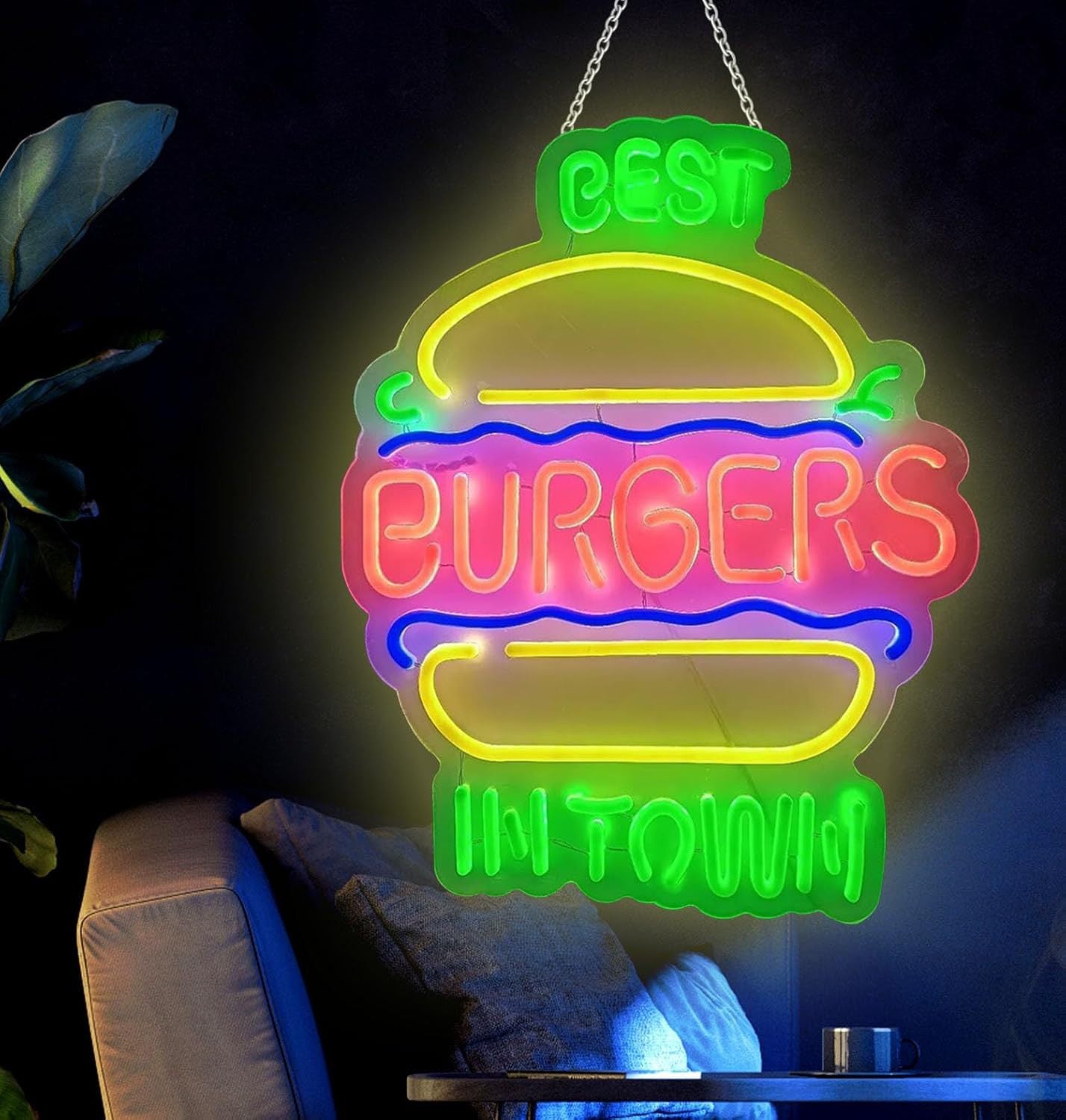 LED Neon Hamburger Sign By USB - Adjustable Brightness with ON/Off Switch , Wall Decor LED Sign for Food store restaurant snack shop.38.1cm/15"x 48.3cm/19"