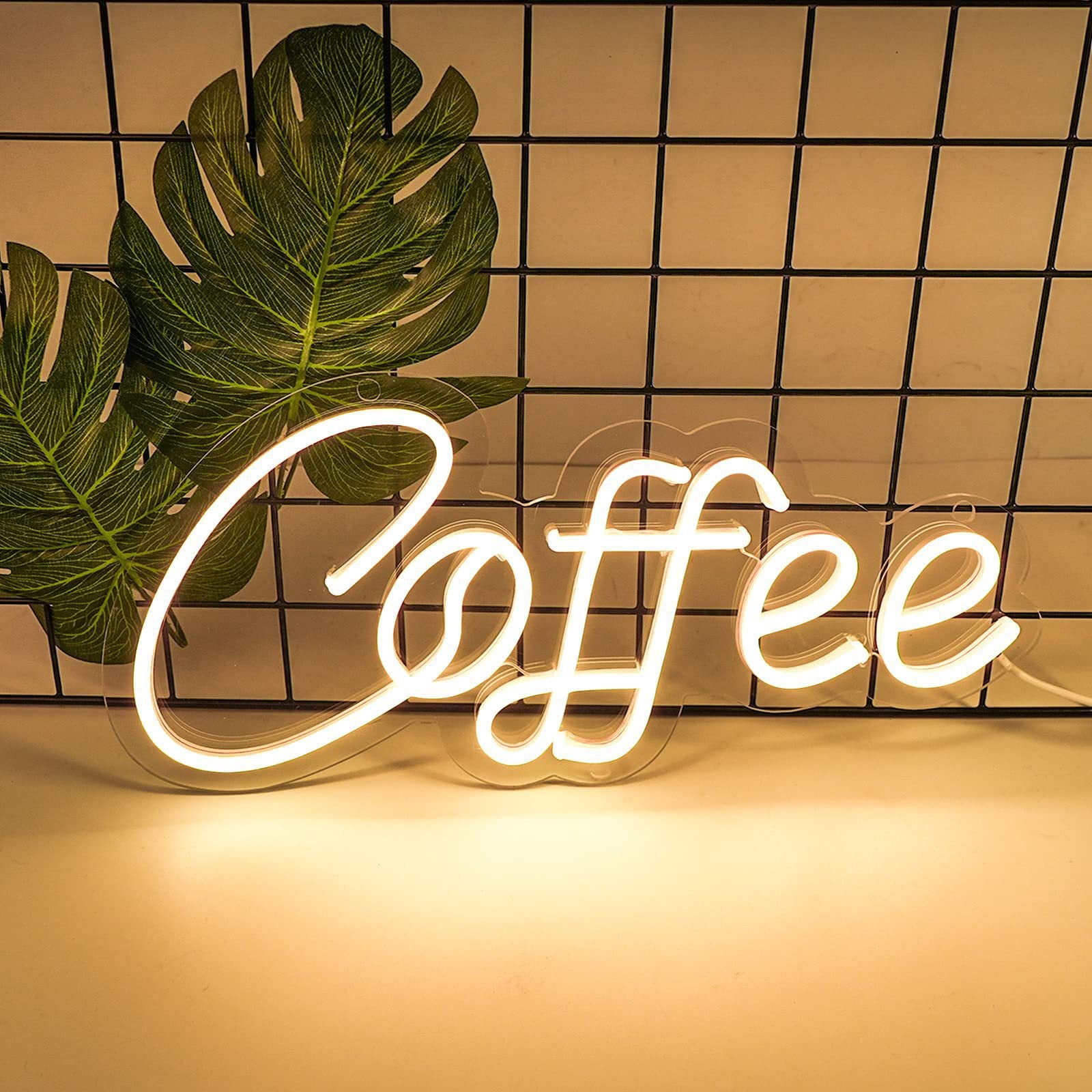 Coffee LED Neon Sign By USB - Adjustable Brightness with ON/Off Switch , Wall Decor LED Sign for Café Shops, Restaurants & Food Trucks,38cm/14.96"x 17cm/6.69"