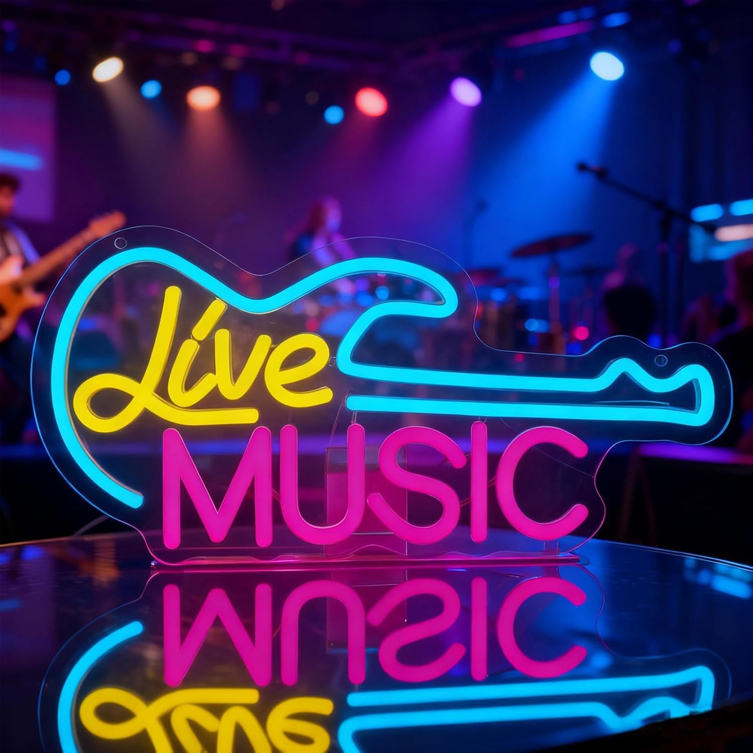LED Neon LIVE MUSIC Sign By USB - Adjustable Brightness With ON/Off Switch , Wall Decor LED Sign for Bar Stage Atmosphere Decorative.38cm/14.96"x 18.6cm/7.32"