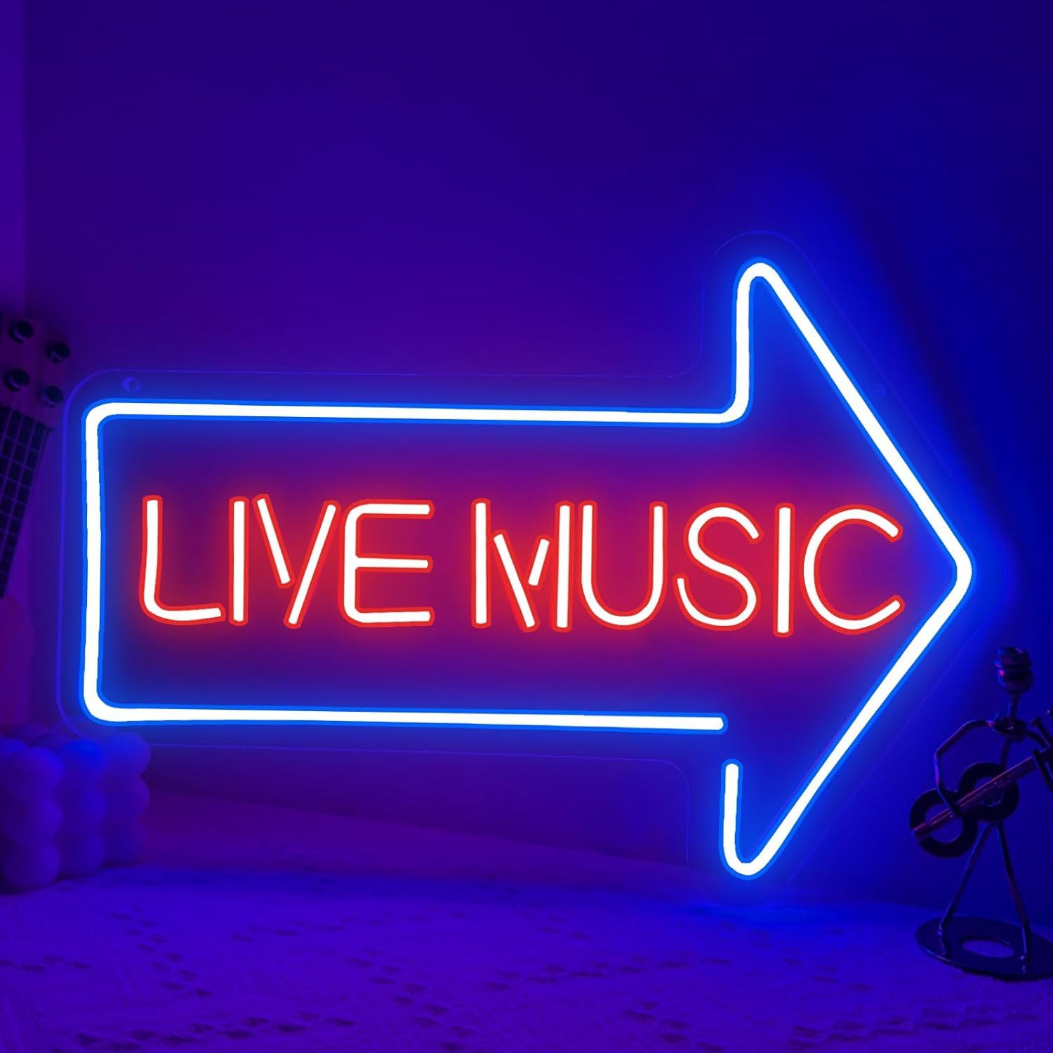 LED Neon LIVE MUSIC Sign By USB - Adjustable Brightness With ON/Off Switch , Wall Decor LED Sign for Bar Stage Atmosphere Decorative.38cm/14.96"x 26.8cm/10.55"