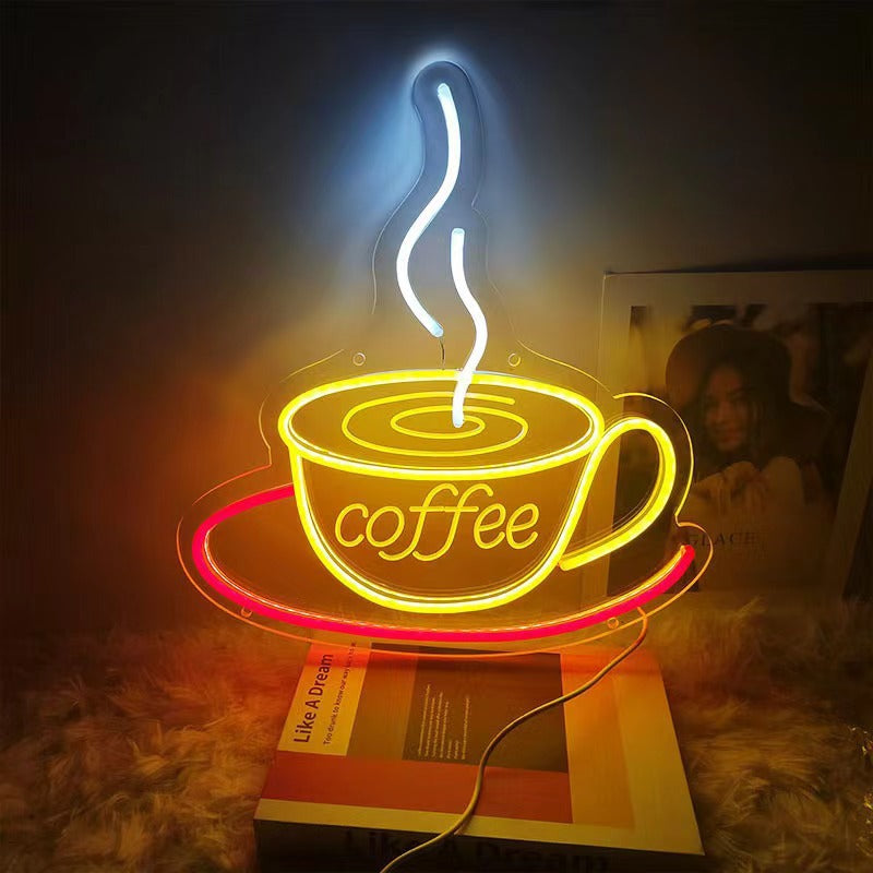 Coffee LED Neon Sign By USB - Adjustable Brightness with ON/Off Switch , Wall Decor LED Sign for Café Shops, Restaurants & Food Trucks,38cm/14.96"x 34cm/13.39"