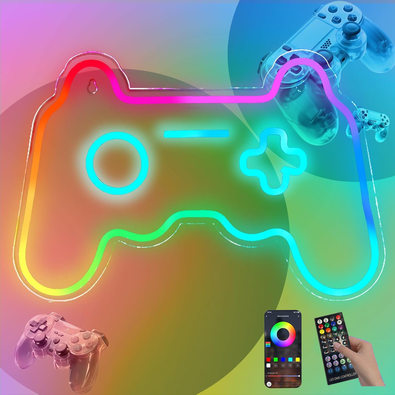 Handle Multicolor Neon Sign RGB Decorative Lights ,adjustable brightness, with switch,suitable for eSports games,39cm/15.35"*20cm/7.87"