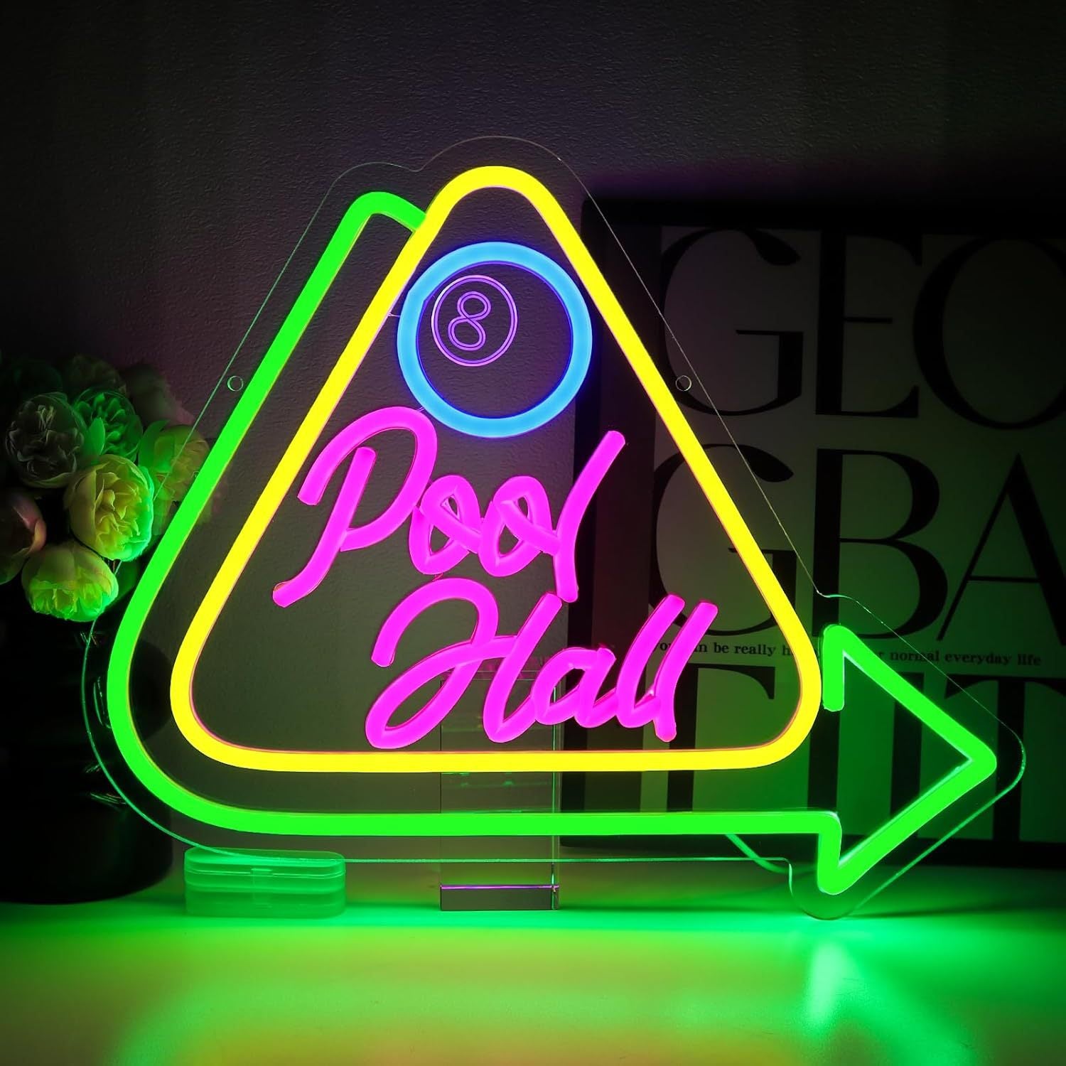 LED Neon Billiards Sign By USB - Adjustable Brightness with ON/Off Switch , Wall Decor LED Sign for Bar Billiards Game Room.39cm/15.4"x 32cm/12.6"