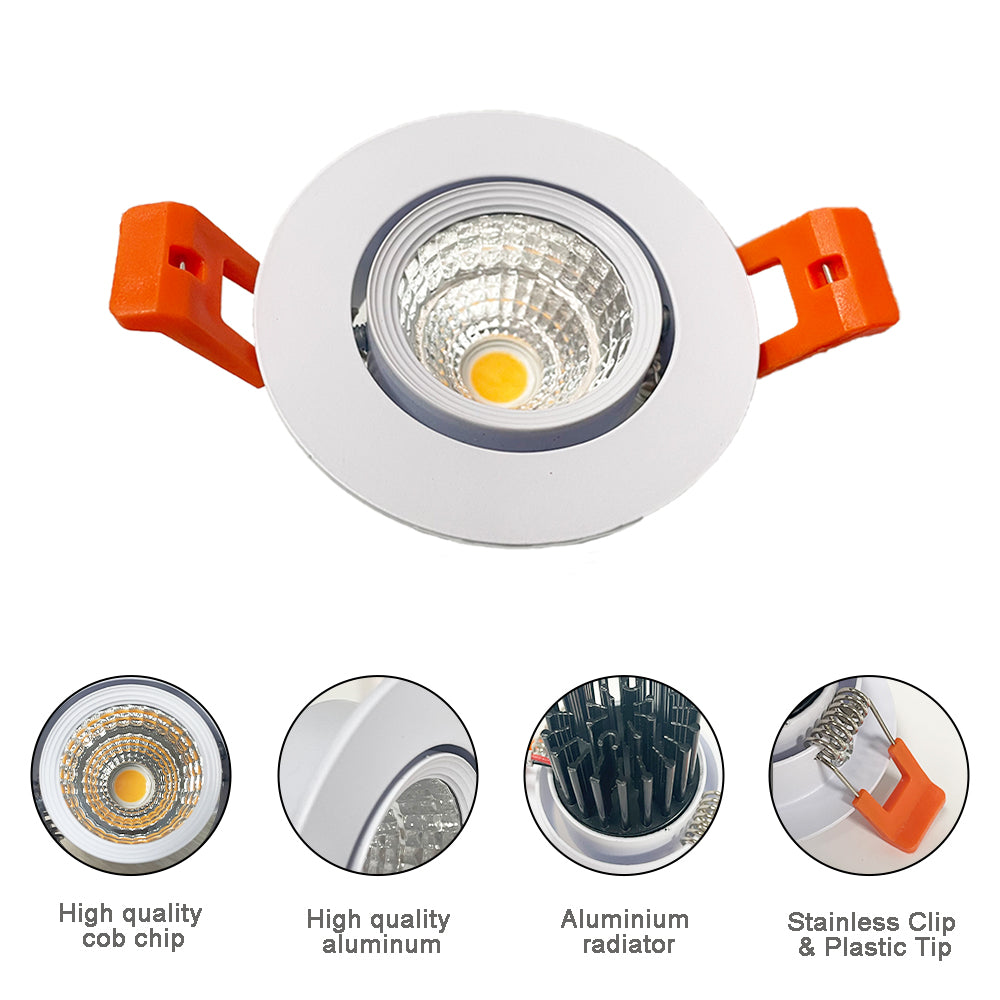 2 Inch 3W COB Recessed Downlight , Dimmable recessed lighting ,60° beam Angle, 3000K Warm White, 220 Lumens, 80+ CRI, Ideal for Living Room & Bedroom,White(4 Pack)