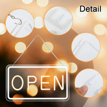 LED Open Signs for Business by USB ，Adjustable Brightness Open Signs with ON/OFF Switch for Stores, Coffee Shop,Flower shop, Hotel,Bars, Window etc,16x9in,Warm White(Outside Edge Cool White)