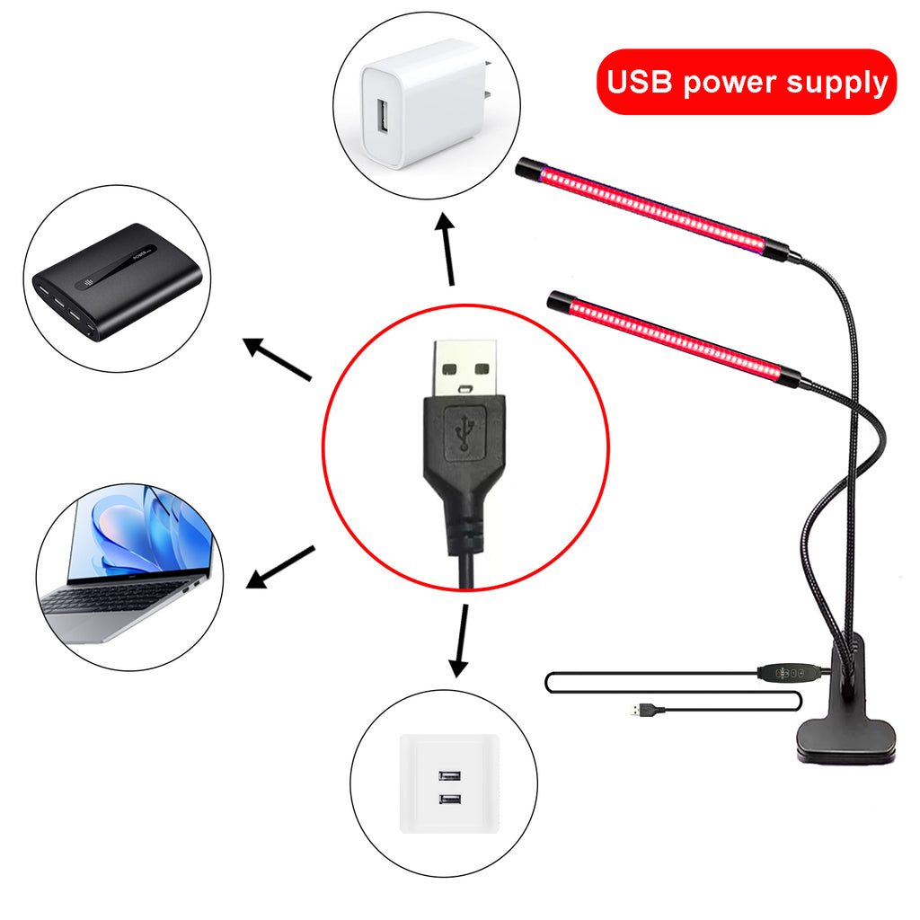 660nm Red Light Clip Lamp, LED Red Light for Face & Skin Care, Adjustable Gooseneck Clip-On Light, Hands-Free, Portable Home Use