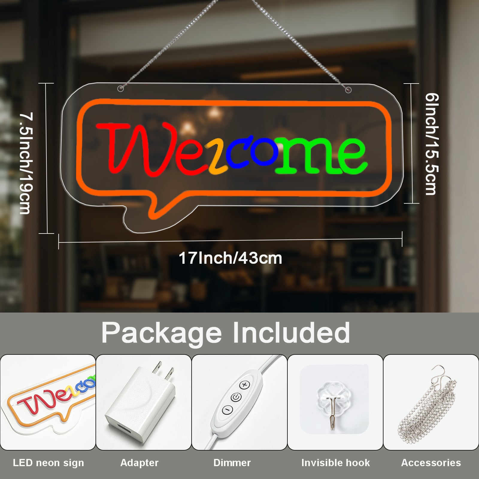 Welcome LED Neon Sign By USB Powered ,Door Sign with 5 Brightness Levels, Vibrant Welcome Sign for Shops, Cafés, Bars & Salons , Eye-Catching Window or Wall Decor (size）
