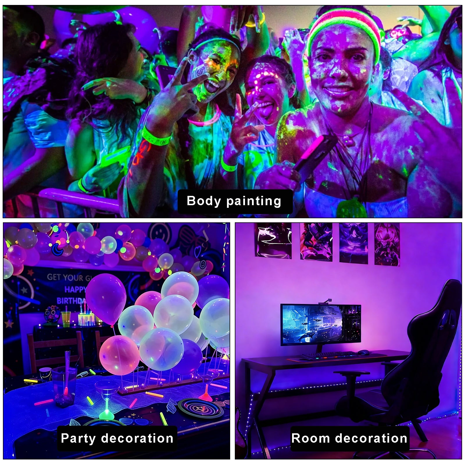 395nm UV Black Light LED Strip 6.6FT (2M), USB Powered Blacklight Strip, 120 LEDs High Brightness, Flexible & Cuttable, Glow in The Dark Lights for Room, Party, TV Backlight, Halloween Decor