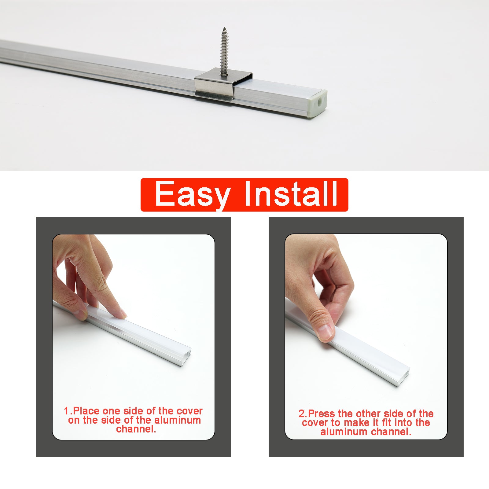 10 Pack LED Aluminum Channel System 6.6FT/2M U Shape LED Strip Channel with Milky White Diffuser Cover, Silver Aluminum Profile Housing, End Caps & Mounting Clips, Fits LED Strips up to 12.5mm Wide