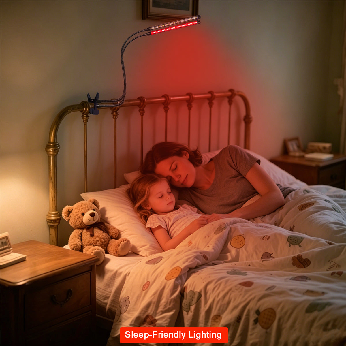 Dual Head Sleep Aid Lamp with 660nm Red Light & Warm White, USB Clip On Reading Light, Dimmable Bedside Lamp with 3H/9H/12H Timer for Bedroom Headboard Desk