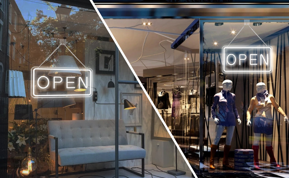 LED Open Sign for Business, USB Powered, Adjustable Brightness,  Cool White, 42x22.5cm, for Stores, Cafes, Bars, Hotels, Window Display
