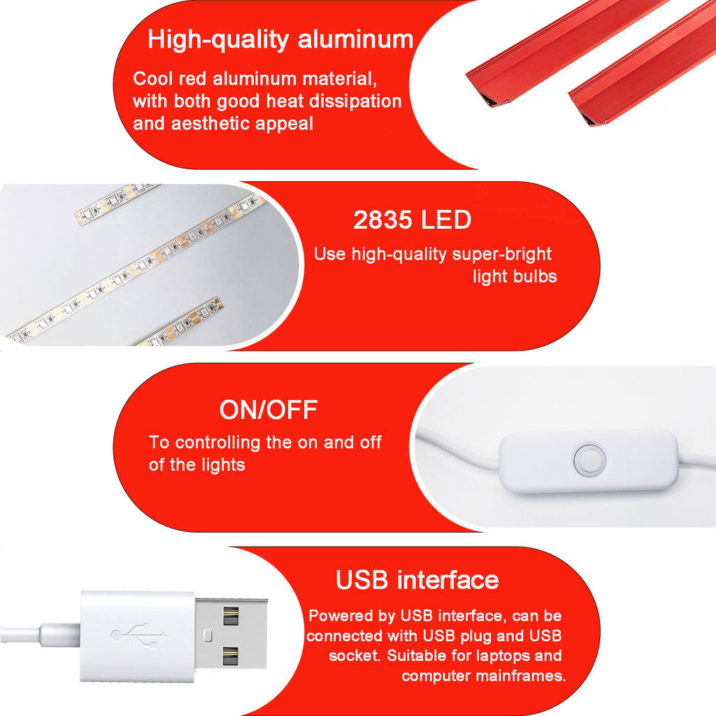 12 Inch(30.5cm) 660nm Red Light Therapy LED Strip, USB 5V 2A Sleep Light Bar, Red LED Light for Bedroom, Monitor Backlight, TV Bias Lighting, Desk Ambient Night Light（2 Pack ）