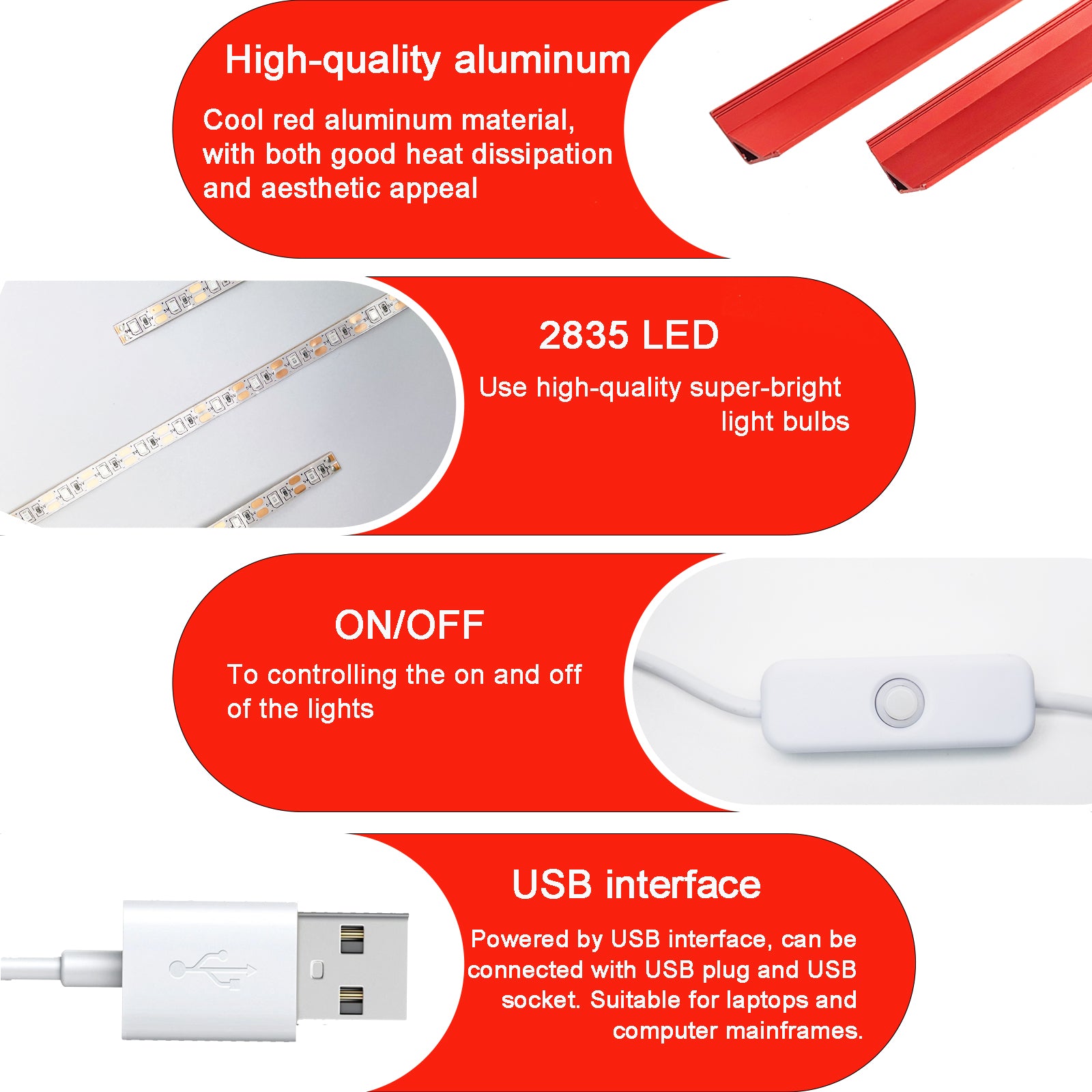 12 Inch(30.5cm) 660nm Red Light Therapy LED Strip, USB 5V 2A Sleep Light Bar, Red LED Light for Bedroom, Monitor Backlight, TV Bias Lighting, Desk Ambient Night Light（2 Pack ）