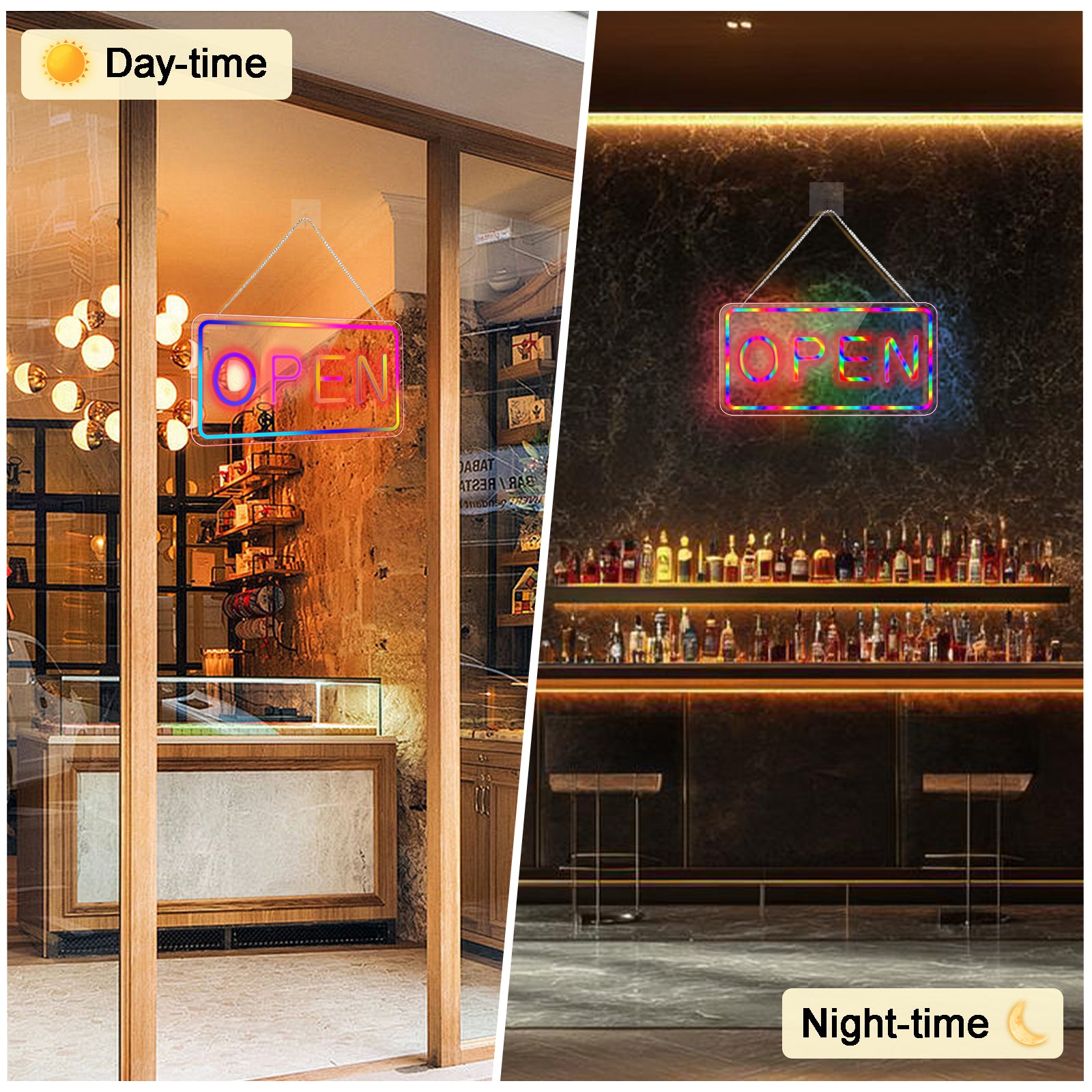 Dreamcolor LED Open Sign,16"x9" RGB LED Open Sign for Business,Powered by USB with RGB Mode Change Controller,Color Changing & Scrolling and Flashing Modes,APP Remote Control LED Open Sign for Store,Bar,Hotel,Door or Window Display