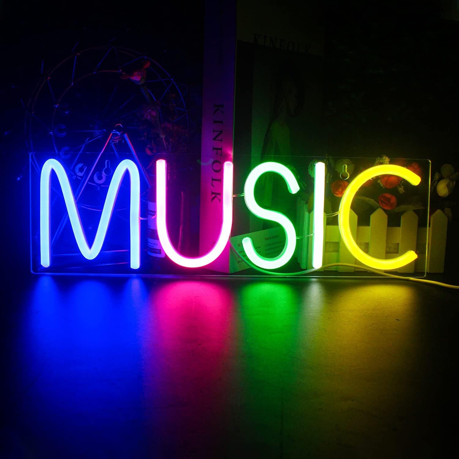 LED Neon MUSIC Sign By USB - Adjustable Brightness With ON/Off Switch , Wall Decor LED Sign for Bar Stage Atmosphere Decorative.40cm/15.75"x 12cm/4.72"