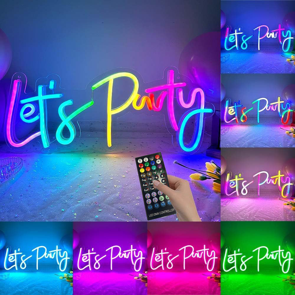 Let's party Multicolor Neon Sign RGB Decorative Lights ,adjustable brightness, with switch,Suitable for all kinds of parties,40cm/15.74"x 17.5cm/6.89"