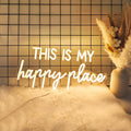 Monochrome neon happy place sign with switch and USB interface, Suitable for Home, playground, etc,40cm/15.75"*22cm/8.66”