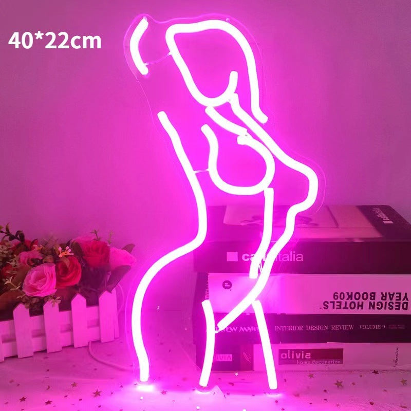 LED Neon Sexy Girl Sign By USB - Adjustable Brightness with ON/Off Switch , Wall Decor LED Sign for Bars, KTV and Other Entertainment Venues.40cm/15.75"x 22cm/8.66"