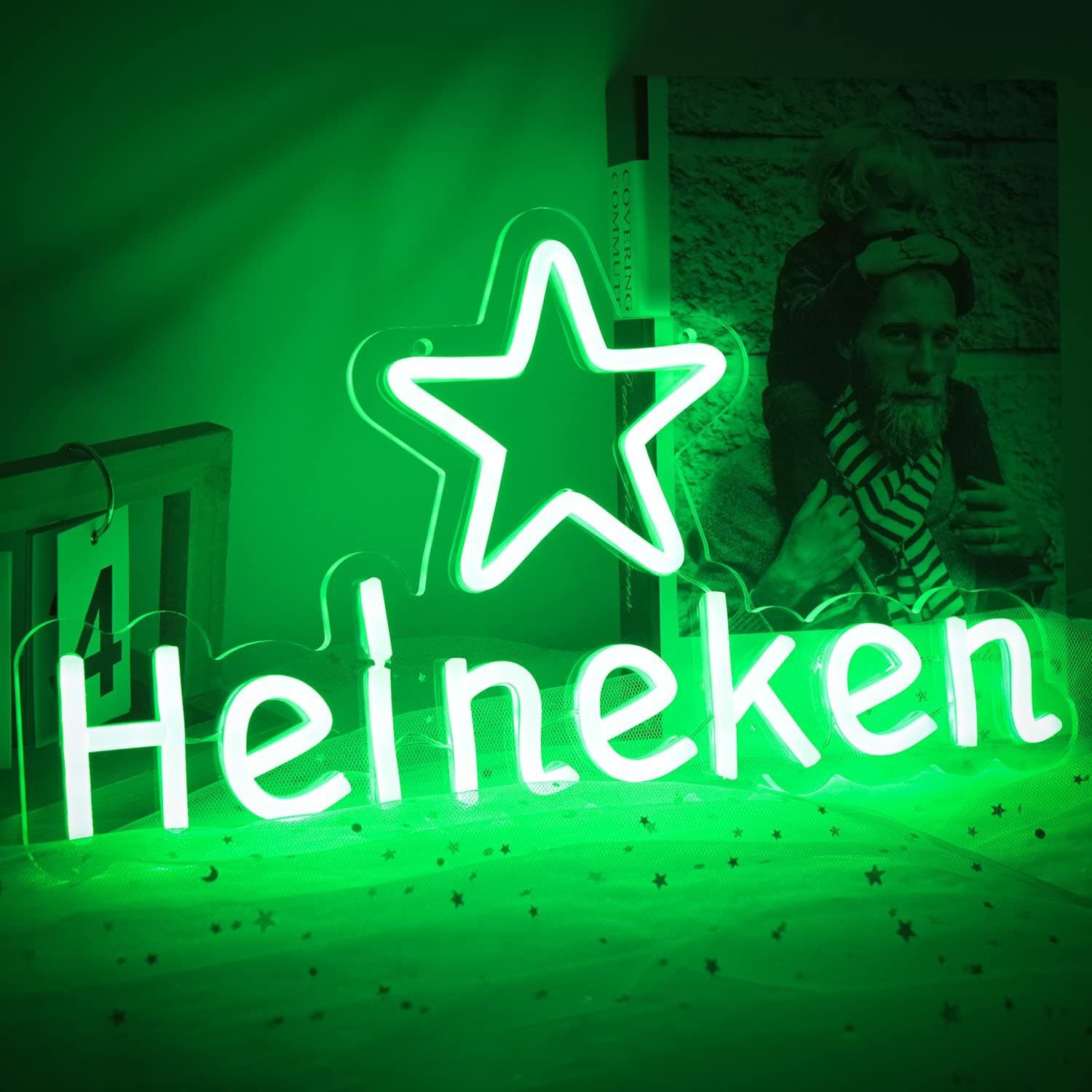 LED Neon Heineken Sign By USB - Adjustable Brightness With ON/Off Switch , Wall Decor LED Sign for Bar Decoration.40cm/15.7"x 22cm/8.7"