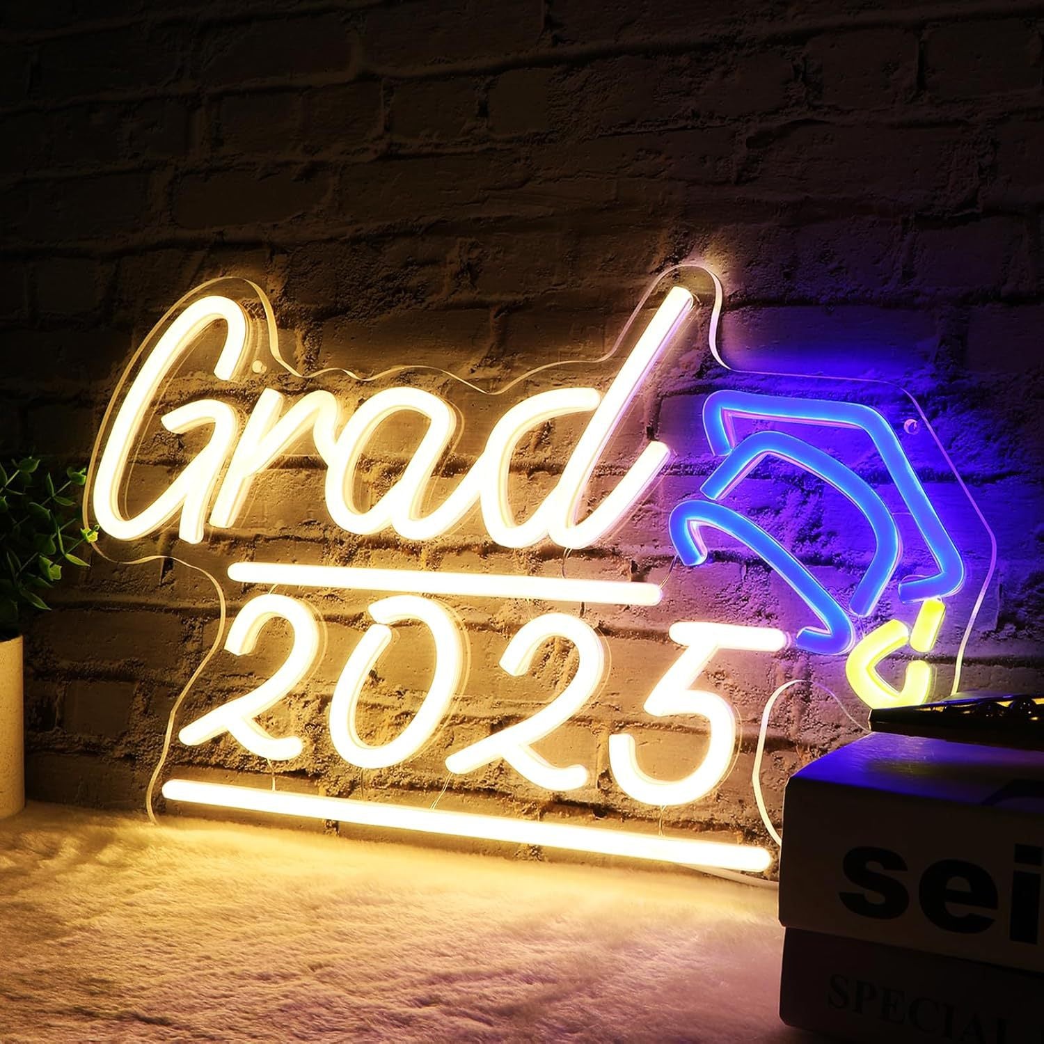 LED Neon Grad2025 Sign By USB - Adjustable Brightness with ON/Off Switch ,Year Can Be Customized ,Wall Decor LED Sign for Graduation Celebration,40cm/15.7"x 23.5cm/9.3"