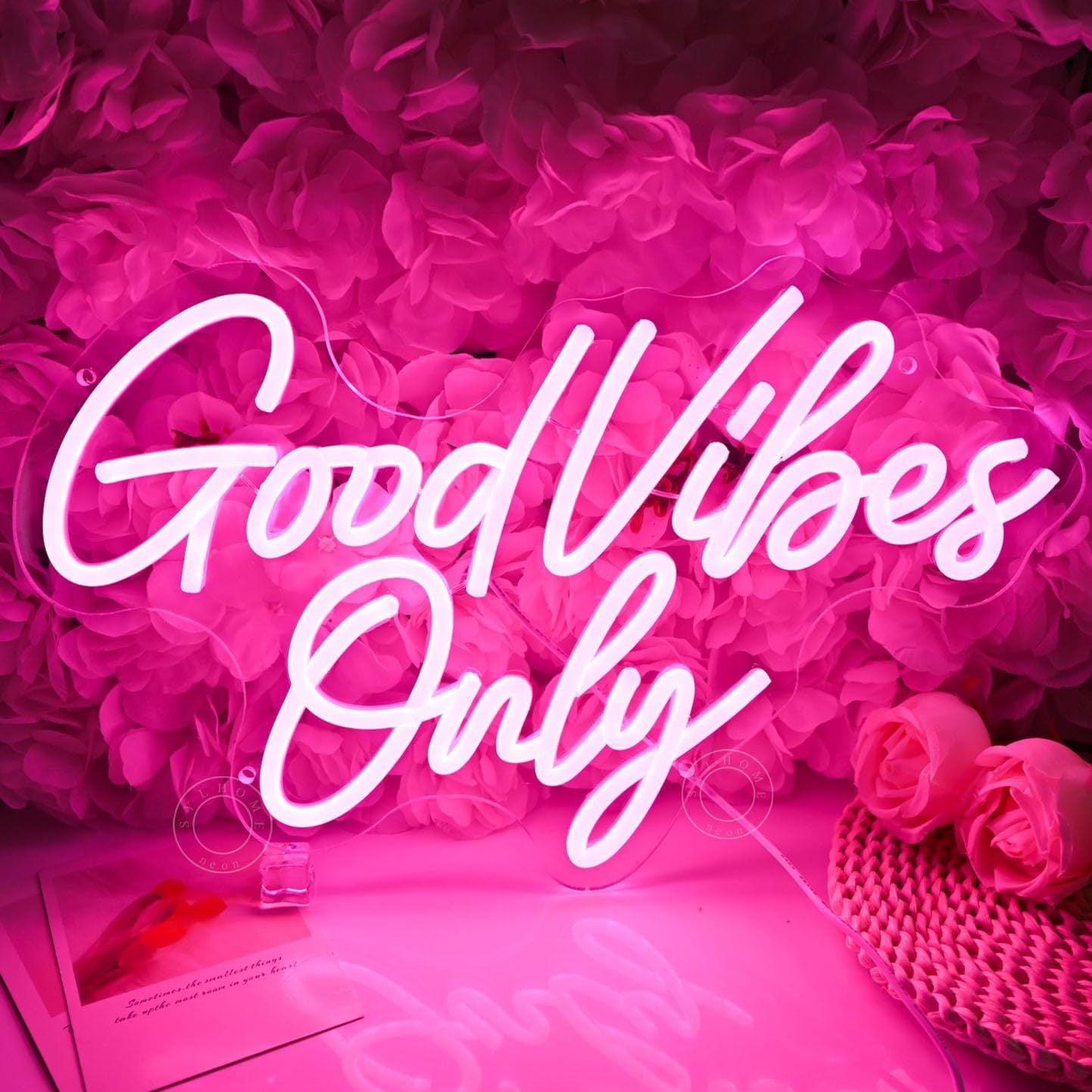 LED Neon Good Vibes Sign By USB - Adjustable Brightness With ON/Off Switch , Wall Decor LED Sign for Dormitory Home Atmosphere Decoration.40cm/15.7"x 24.4cm/9.6"
