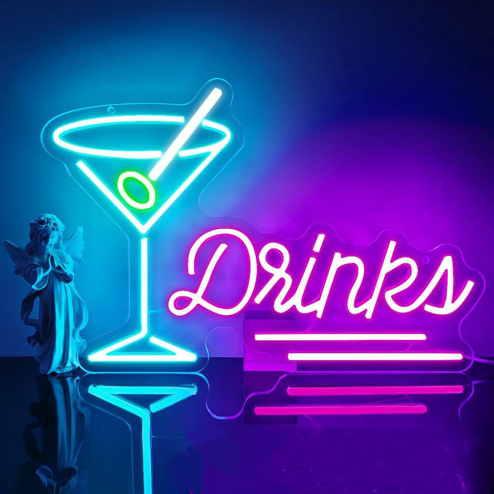 Commercial neon cocktail sign, adjustable brightness, with switch, suitable for shops, hotels, bars, etc., three colors, 40cm/15.74"x 26.6cm/10.47"