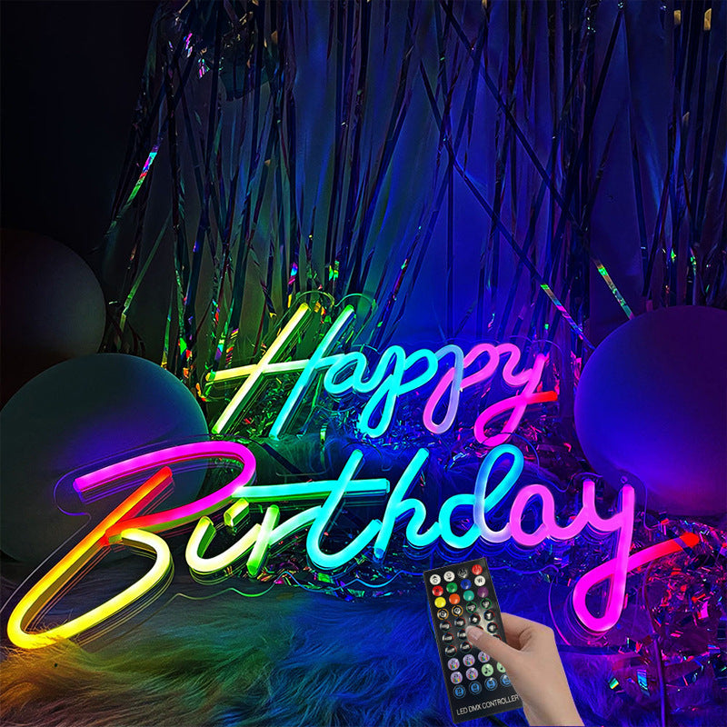 Happy Birthday Multicolor Neon Sign RGB Decorative Lights ,adjustable brightness, with switch,suitable for birthday party,40cm/15.74"*28cm/11"