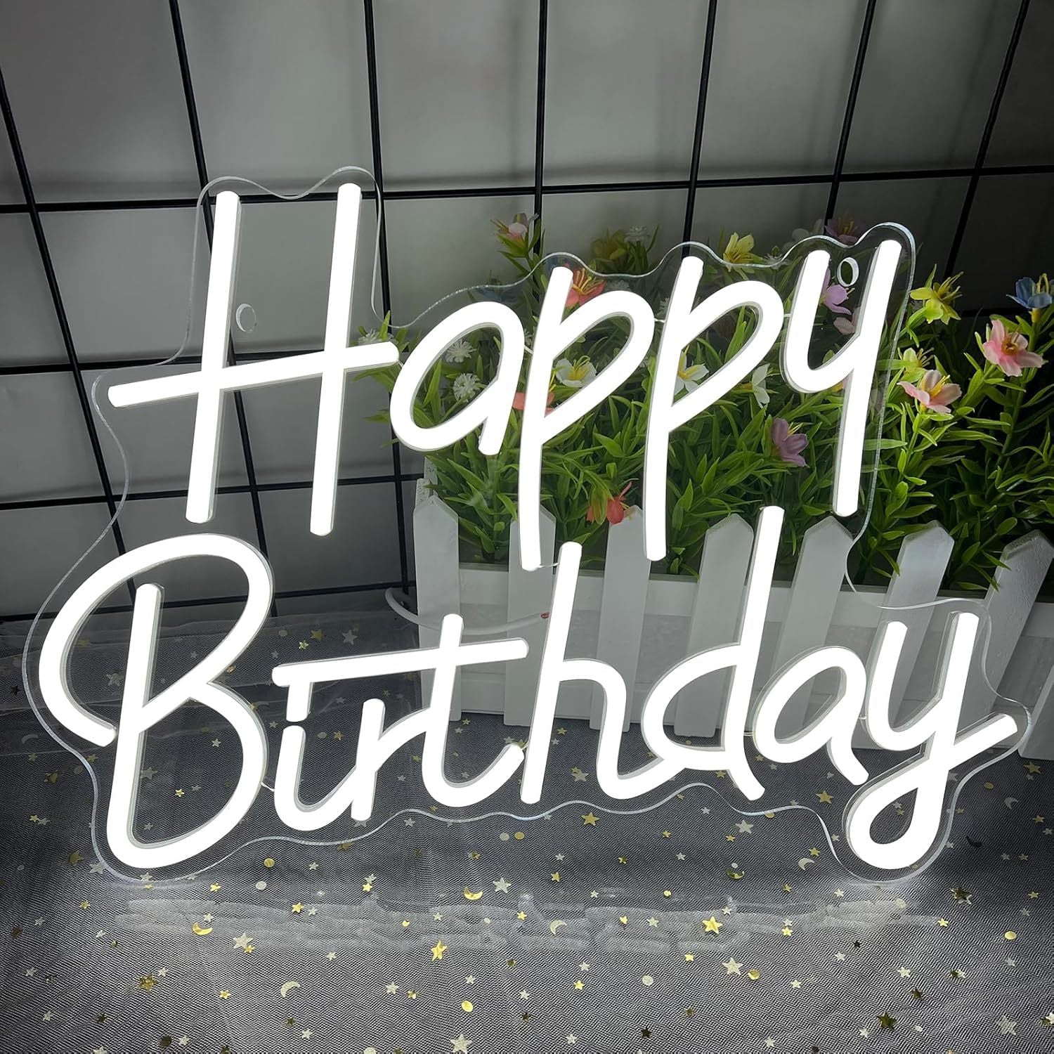 Monochrome neon happy birthday sign with switch and USB interface, suitable for birthday party,40cm/15.74"*30cm/11.81"