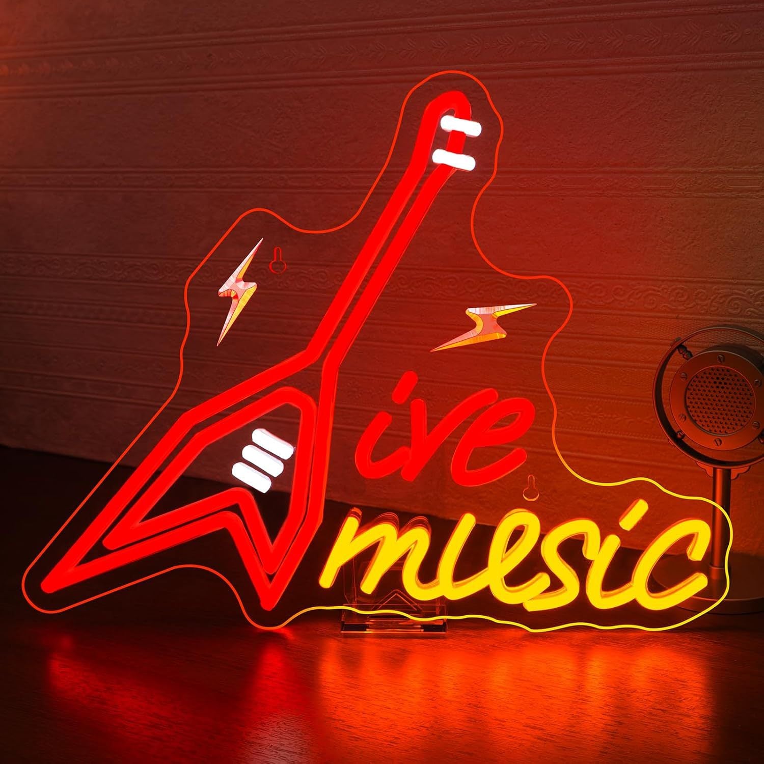 LED Neon LIVE MUSIC Sign By USB - Adjustable Brightness With ON/Off Switch , Wall Decor LED Sign for Bar Stage Atmosphere Decorative.40cm/15.8"x 31cm/12.2"