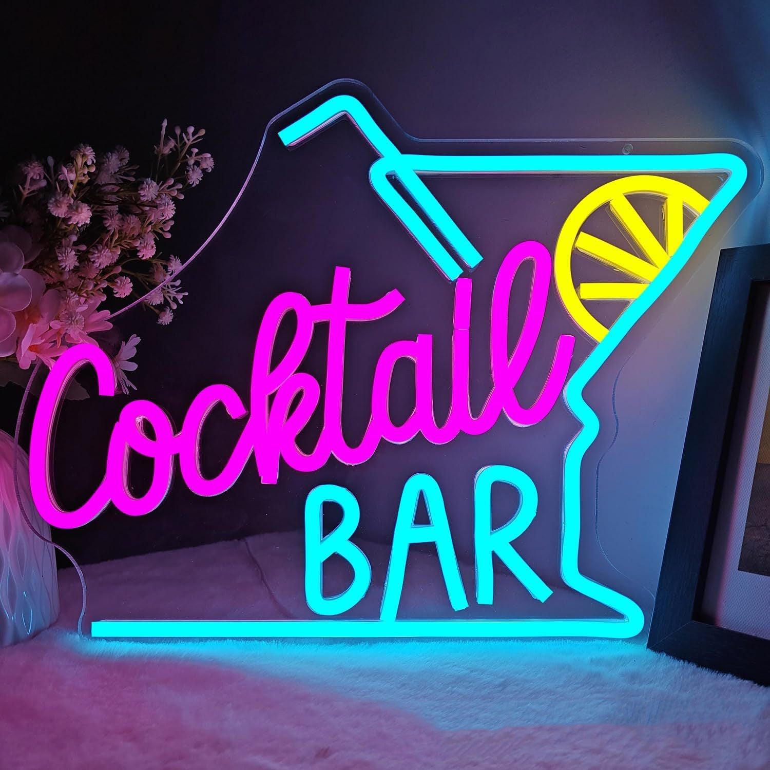 Commercial neon cocktail sign, adjustable brightness, with switch, suitable for shops, hotels, bars, etc., three colors, 40.3cm/15.87"x 25cm/9.84"