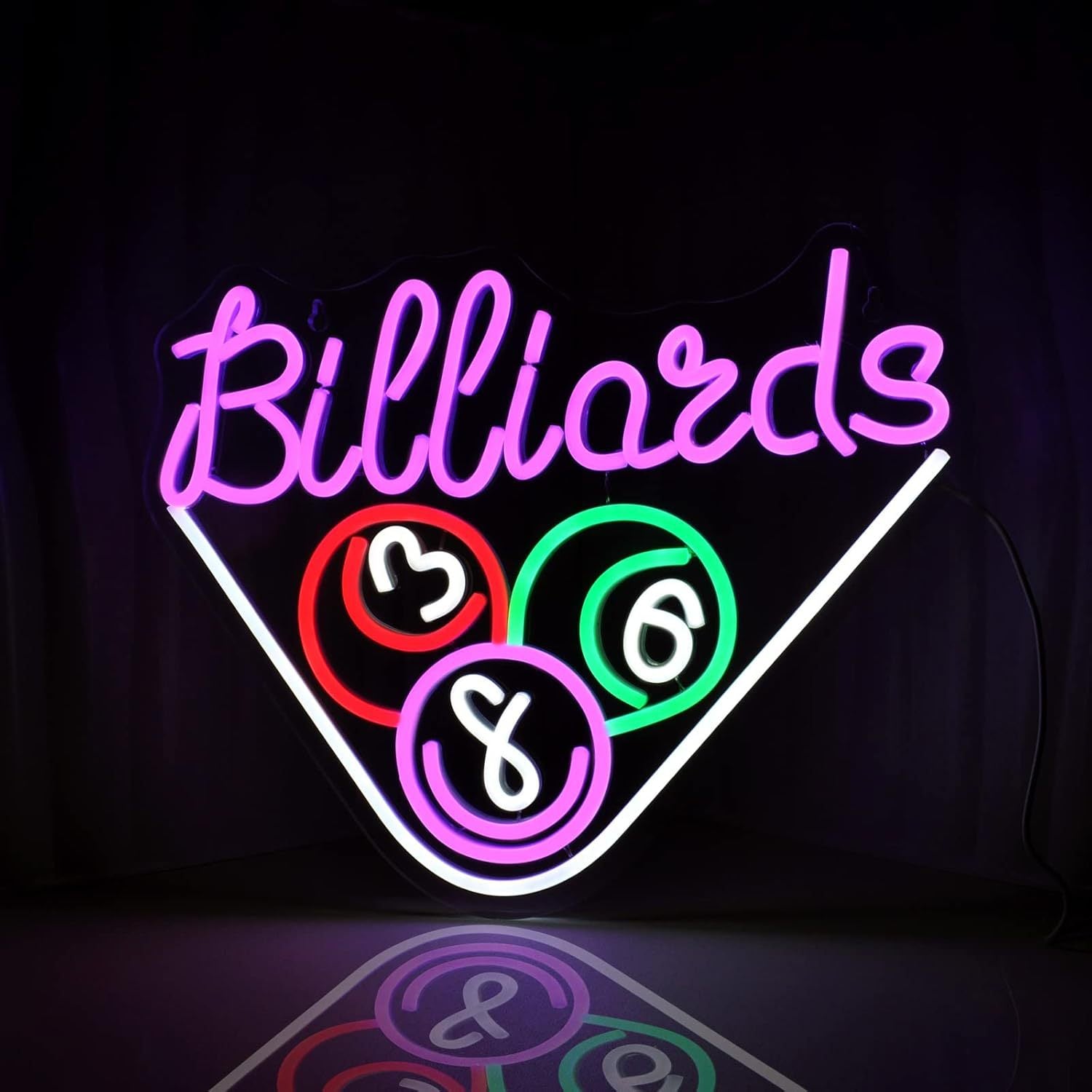 LED Neon Billiards Sign By USB - Adjustable Brightness with ON/Off Switch , Wall Decor LED Sign for Bar Billiards Game Room.40cm/15.7"x 32cm/12.6"