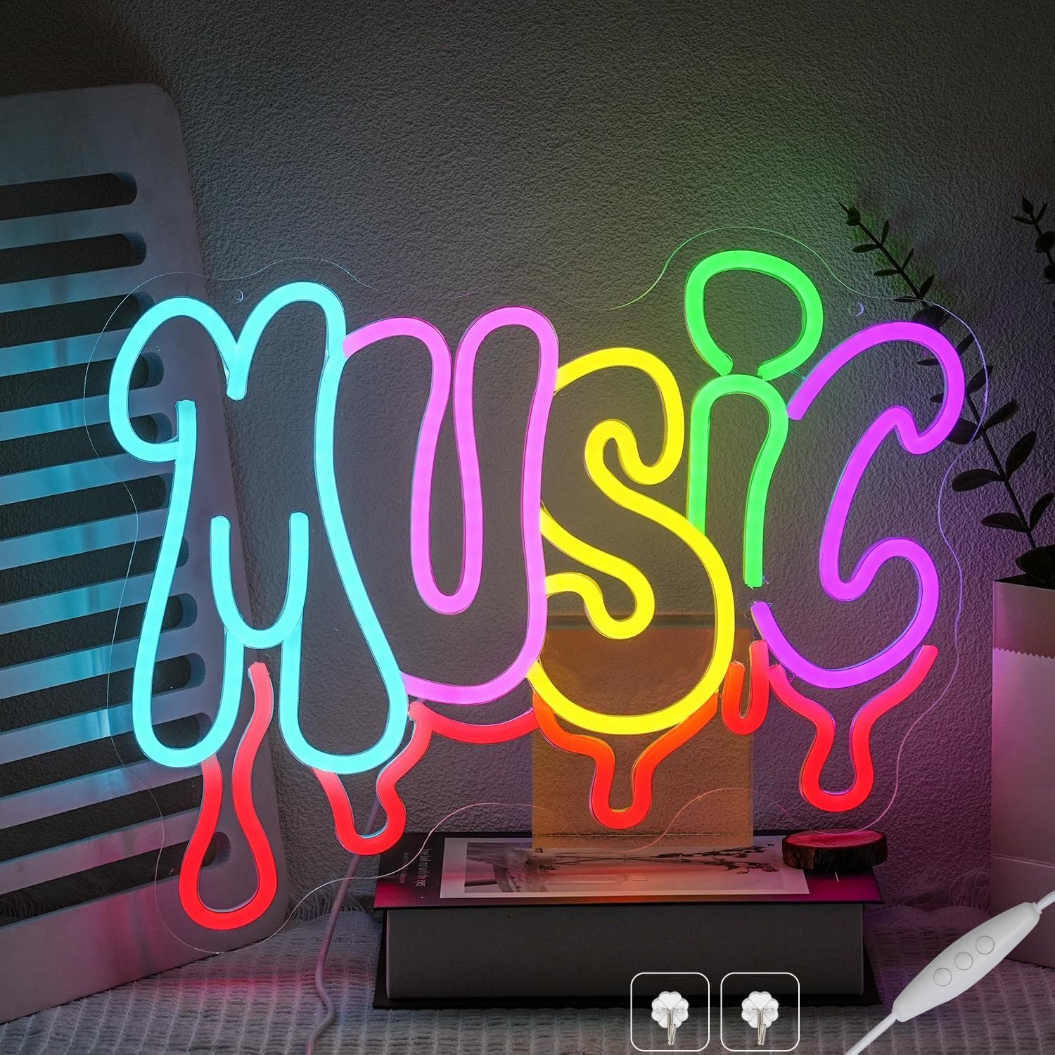 LED Neon MUSIC Sign By USB - Adjustable Brightness With ON/Off Switch , Wall Decor LED Sign for Bar Stage Atmosphere Decorative.40cm/15.75"x 33cm/12.99"