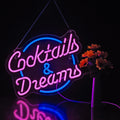 Commercial neon cocktail sign, adjustable brightness, with switch, suitable for shops, hotels, bars, etc., two colors, 40cm/15.75"x 34cm/13.39"