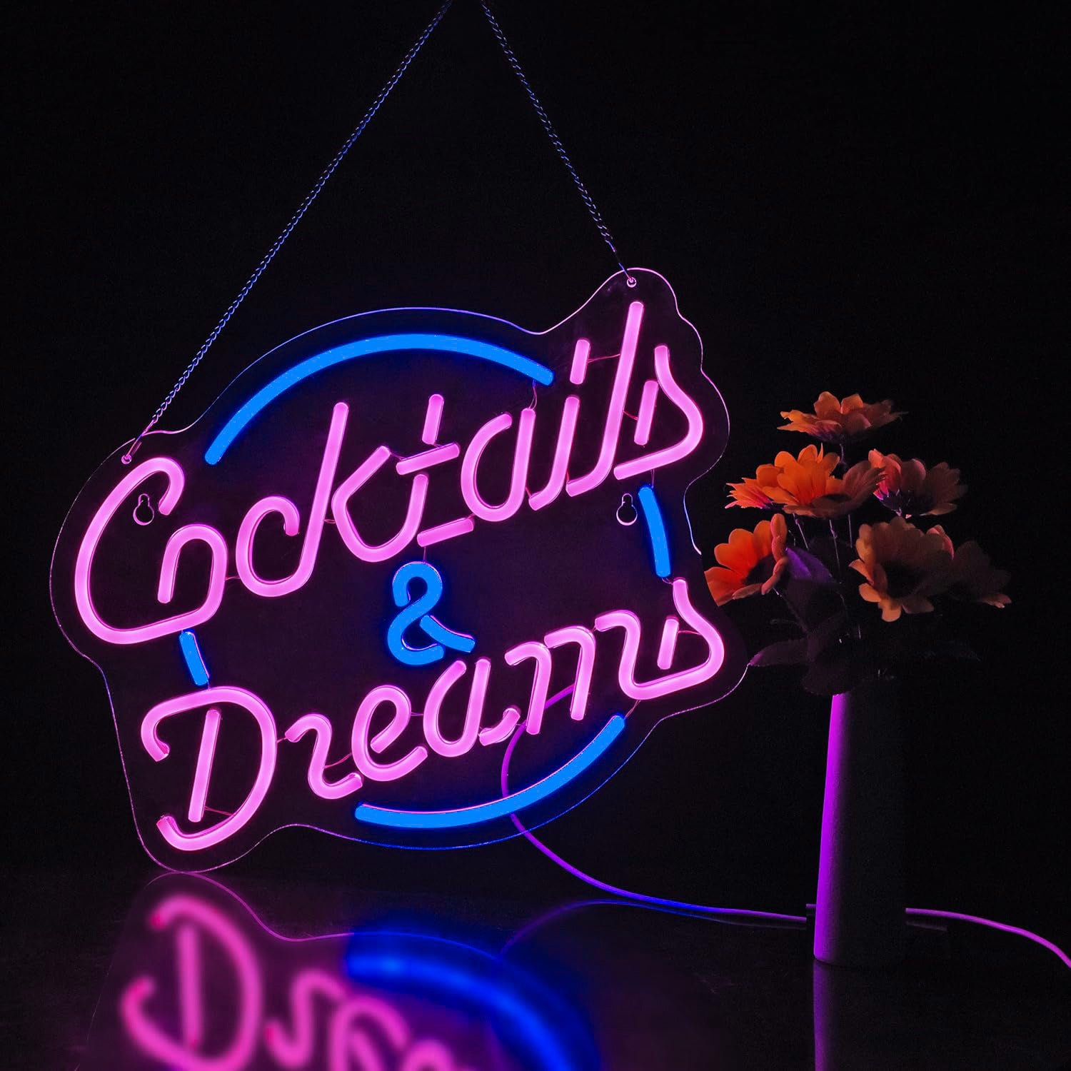 Commercial neon cocktail sign, adjustable brightness, with switch, suitable for shops, hotels, bars, etc., two colors, 40cm/15.75"x 34cm/13.39"