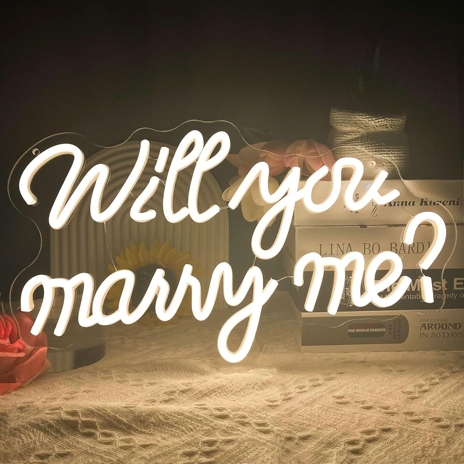 Monochrome neon will you marry me sign with switch and USB interface, Suitable for wedding party,40.5cm/15.9"*23cm/9.1"