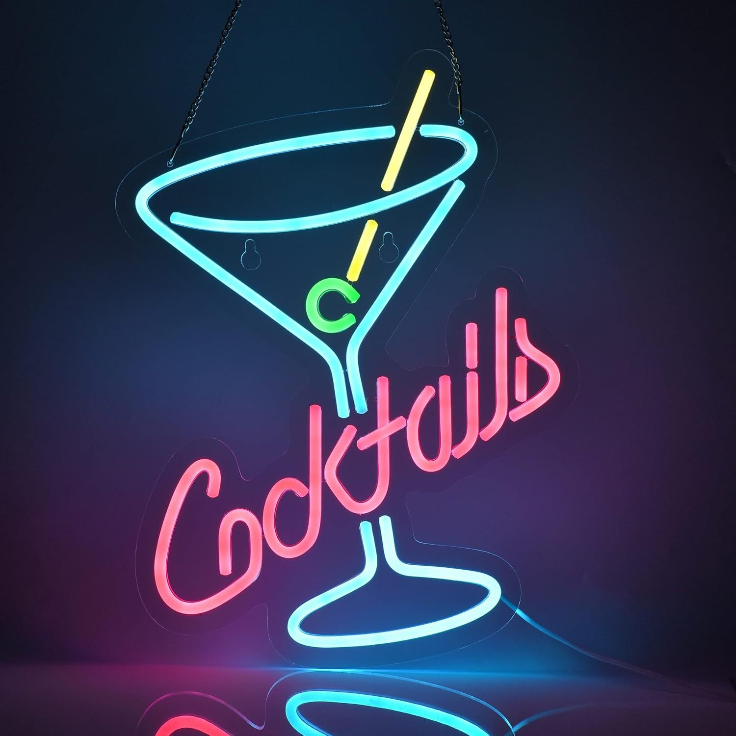 Commercial neon cocktail sign, adjustable brightness, with switch, suitable for shops, hotels, bars, etc., four colors, 40.5cm/15.94"x 30.5cm/12"