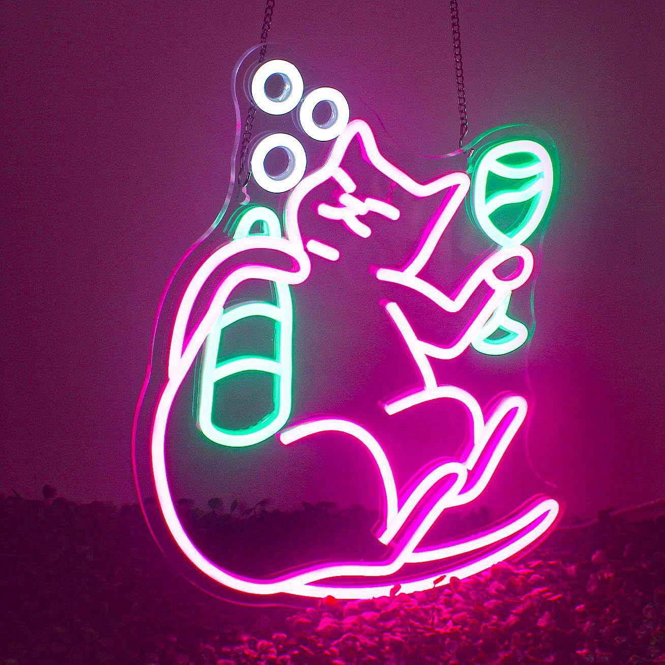 LED Neon drinking cat sign, adjustable brightness, with switch, suitable for home decoration, shops, etc., three colors,40.5cm/15.94"x 32.8cm/12.91"