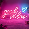 LED Neon Good Vibes Sign By USB - Adjustable Brightness With ON/Off Switch , Wall Decor LED Sign for Dormitory Home Atmosphere Decoration.40.6cm/15.98"x 20.3cm/7.99"