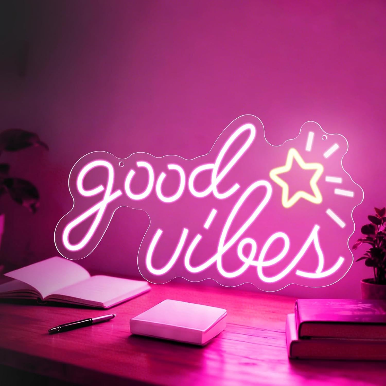 LED Neon Good Vibes Sign By USB - Adjustable Brightness With ON/Off Switch , Wall Decor LED Sign for Dormitory Home Atmosphere Decoration.40.6cm/15.98"x 27.5cm/10.82"