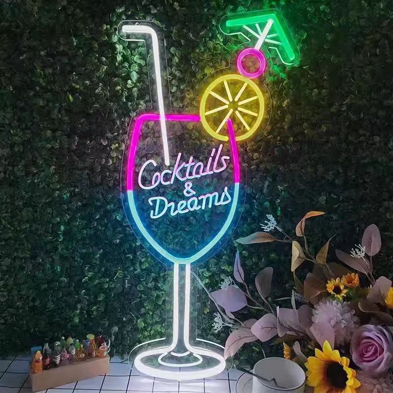 Commercial neon cocktail sign, adjustable brightness, with switch, suitable for shops, hotels, bars, etc., five colors, 41cm/16.14"x 20cm/7.87"